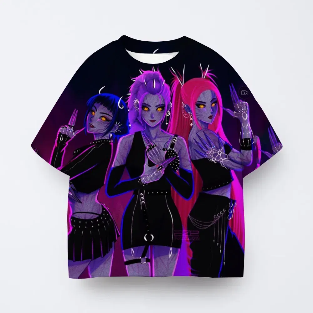 Color: green, Kid Size: 6 - Toddler Girl Clothes Kpop Demon Hunters Cartoon Tee Shirt Funny Gift for Fans Harajuku Cool Kids T-shirts Cotton Summer Tops