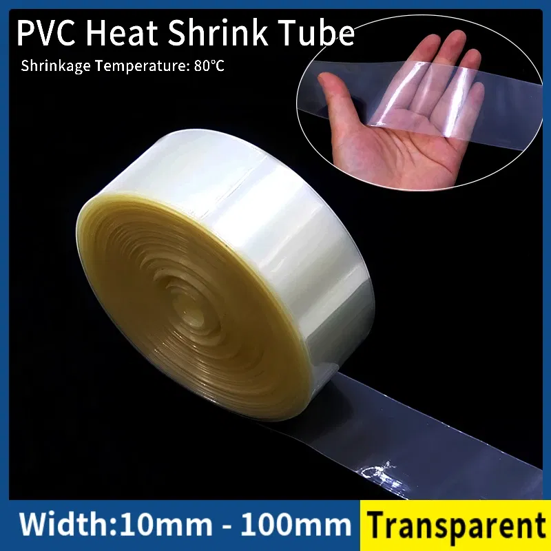 Color: Clear, Length: 100m, Inside Diameter: 300 mm - 1/5/20M 18650 Battery PVC Heat Shrink Tube Pack 10mm~ 100mm Insulated Film Wrap Lithium Case Protection Cable Sleeve Transparent