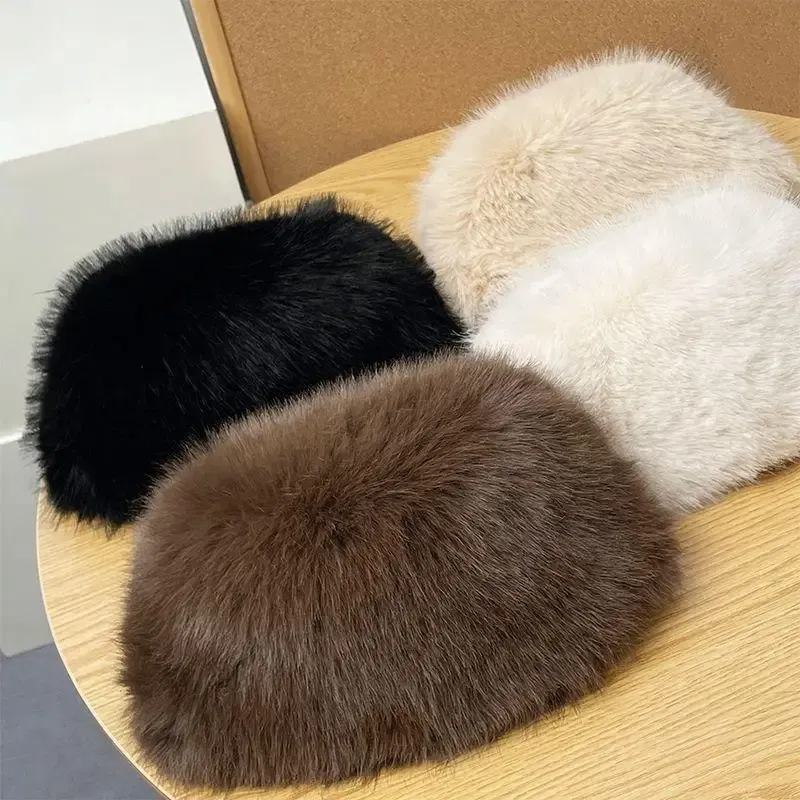Color: Blue - New Fluffy Fur Women's Winter Hat Winter Snow Ski Cap Female Faux Fur Thick Warm Windproof Hat Russian Hat Mink Fisherman's Hat