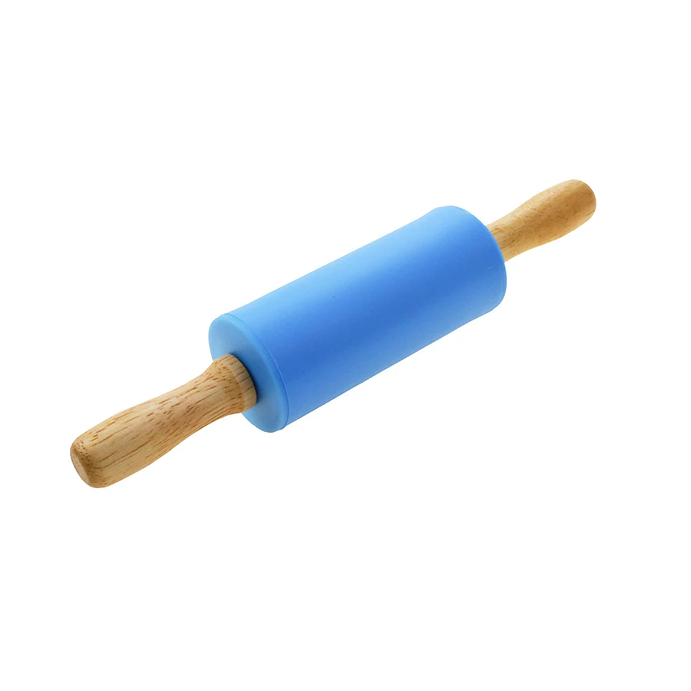 Color: army green - 1pcs Non-Stick Wooden Handle Pin Pastry Dough Flour Roller Silicone Rolling Kitchen Baking Cooking Tools Christmas Rolling Pin
