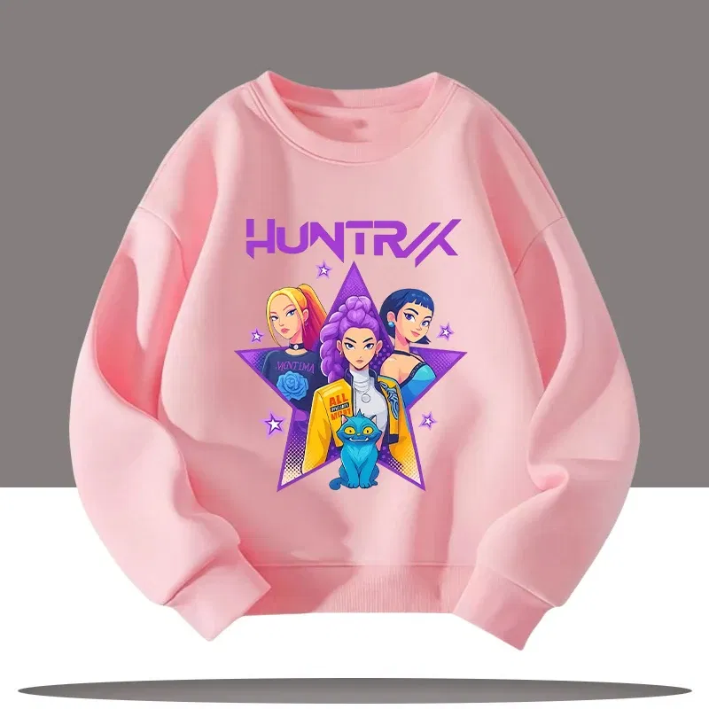 Color: Beige, Kid Size: 5 - Children's Clothing K-pop Demon Hunters Cartoon Print 3-12 Year Old New Style Kids Round-neck Sport Shirt Cute Girl Casual Top