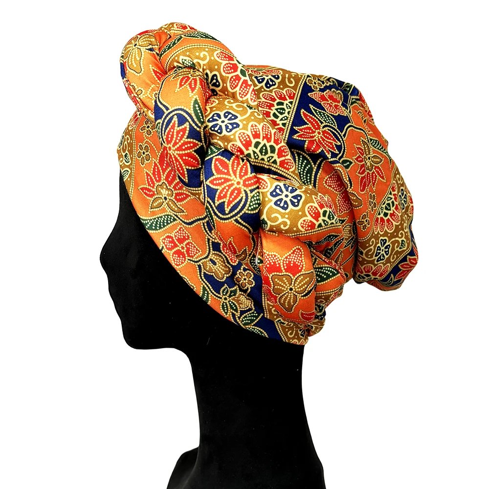Color: Green - African Headtie Bonnet Hat Turban for Women Muslim Head Wrap Nigerian Scarf Braid Hijab Femme Chemo Caps Cover
