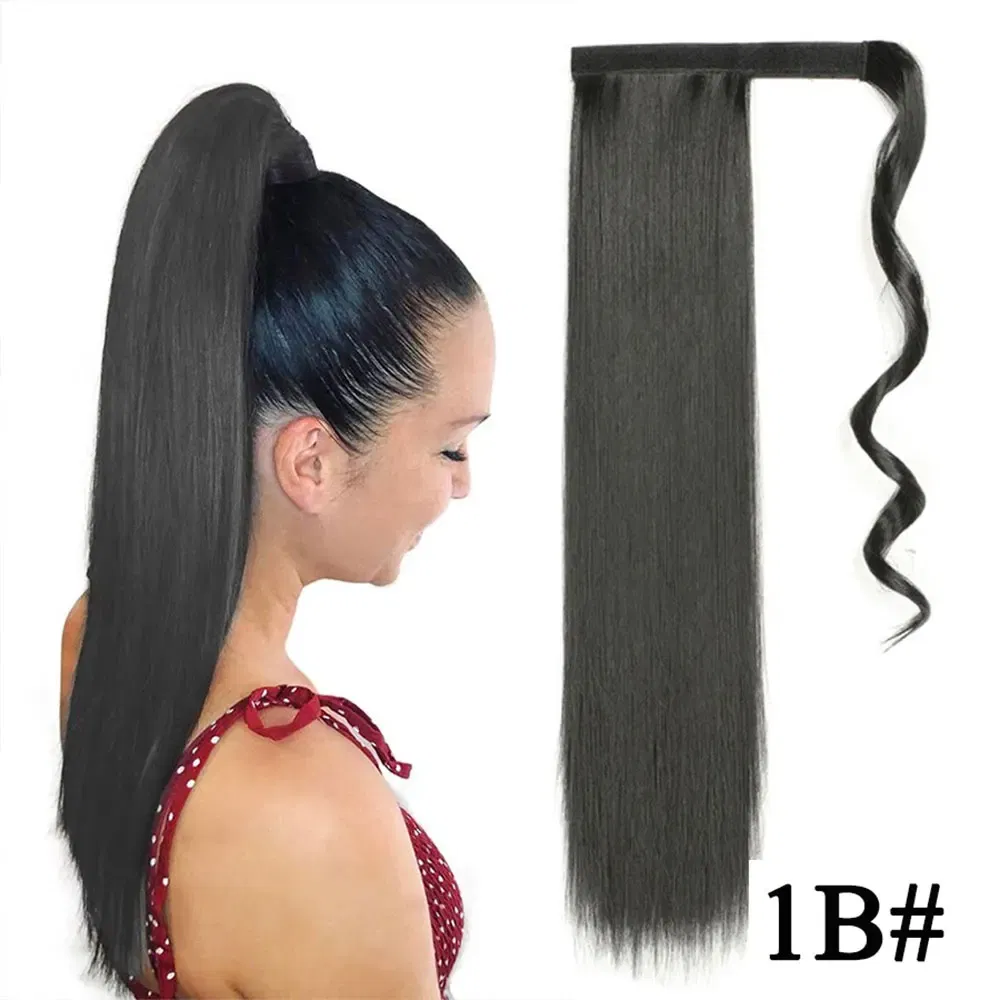 Color: T1B/613 - LINWAN Synthetic Long Straight Wrap Around Clip In Ponytail Hair Extension Heat Reistan Pony Tail Fake Hair