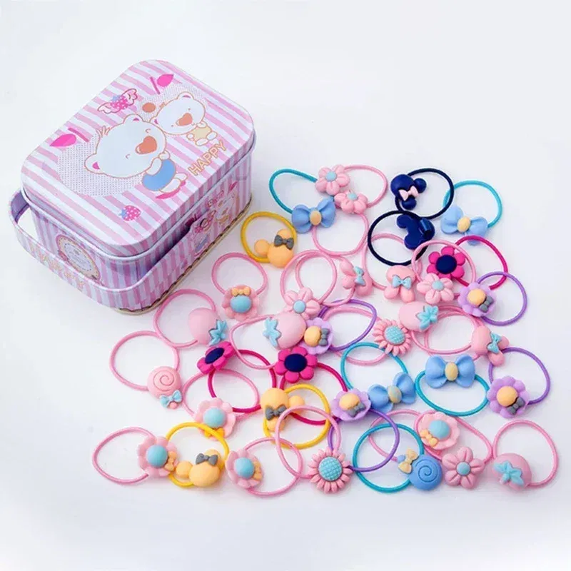 Color: Green - 40Pcs/Lot New Headband Hairband Girls Hair Accessories Gift Box Elastic Hair Bands Flower Hair Clip Bows Cute Hairbands for Kids