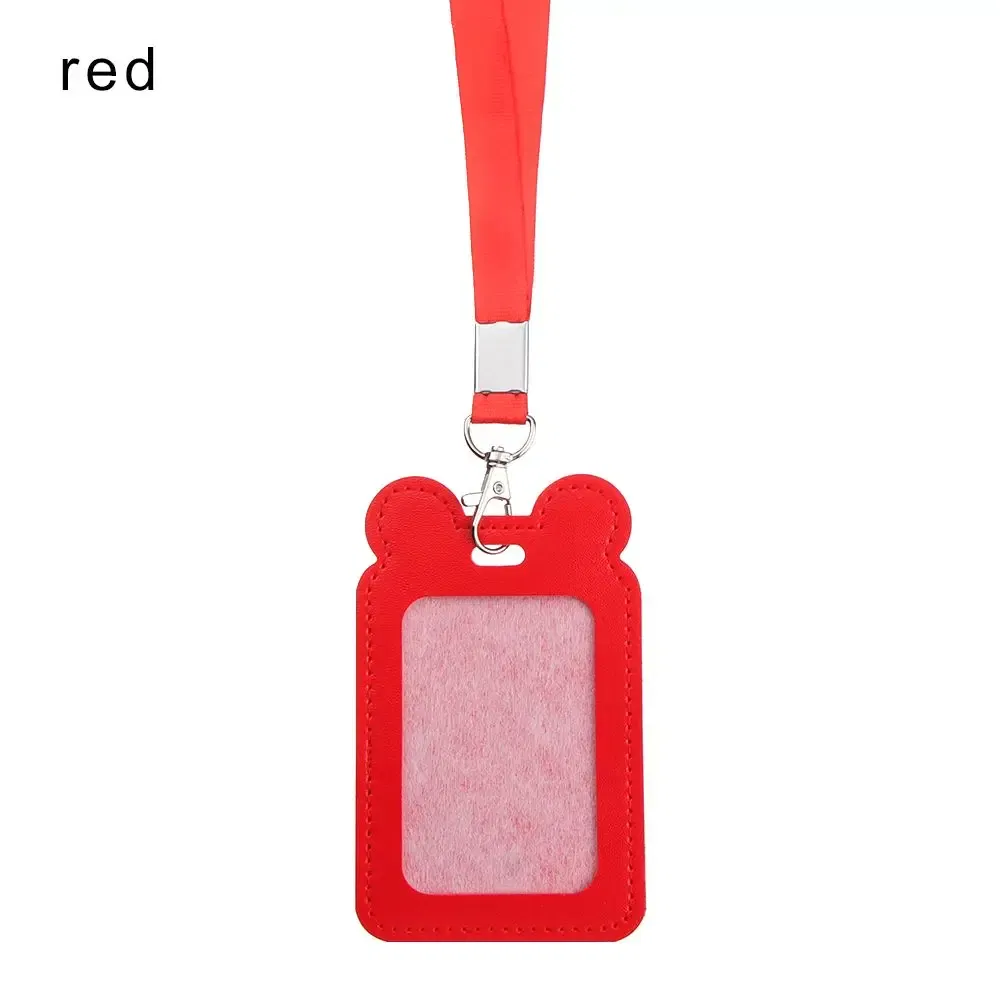 Color: Orange - Unisex Work Card Holders With Lanyard PU Bank Card Name Credit Card Holders Card Bus ID Holders Identity Badge With Neck Strap