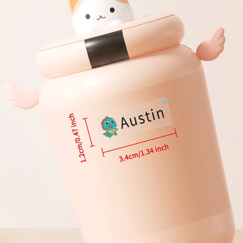 Color: plum, Size: 3cm - Custom Waterproof Transparent Name Stickers - Personalized Multilingual Labels for Kids School Supplies (Hebrew/English/Spanish)