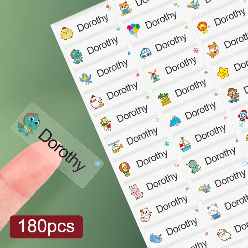 Color: plum, Size: 3cm - Custom Waterproof Transparent Name Stickers - Personalized Multilingual Labels for Kids School Supplies (Hebrew/English/Spanish)