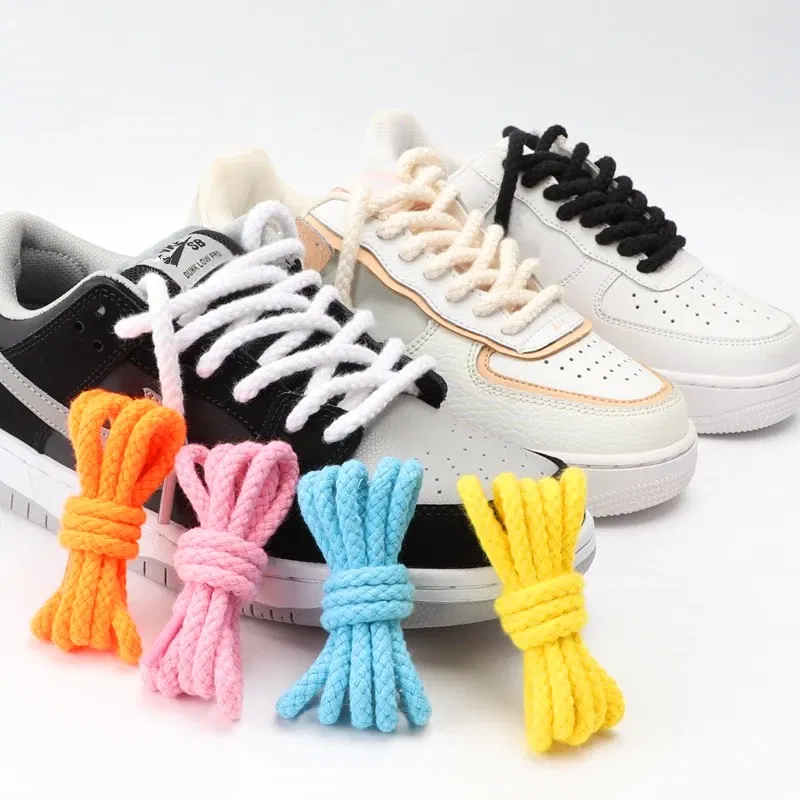 Color: Gold, Length: 160cm, Ships From: CHINA - 1Pair Linen Cotton Sneakers Laces for Shoes 8mm Bold Round Shoelaces Quality AF1 Shoe laces 100/120/140/160/180CM Shoestrings