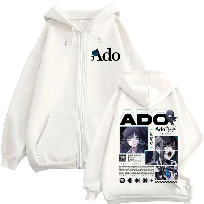 Color: SKY BLUE, Size: S - Ado World Tour 2025 Hibana Zipper Hoodies Men Women Clothing Fashion Harajuku Zip Up Sweatshirts Pullover Jacket Coat Streetwear