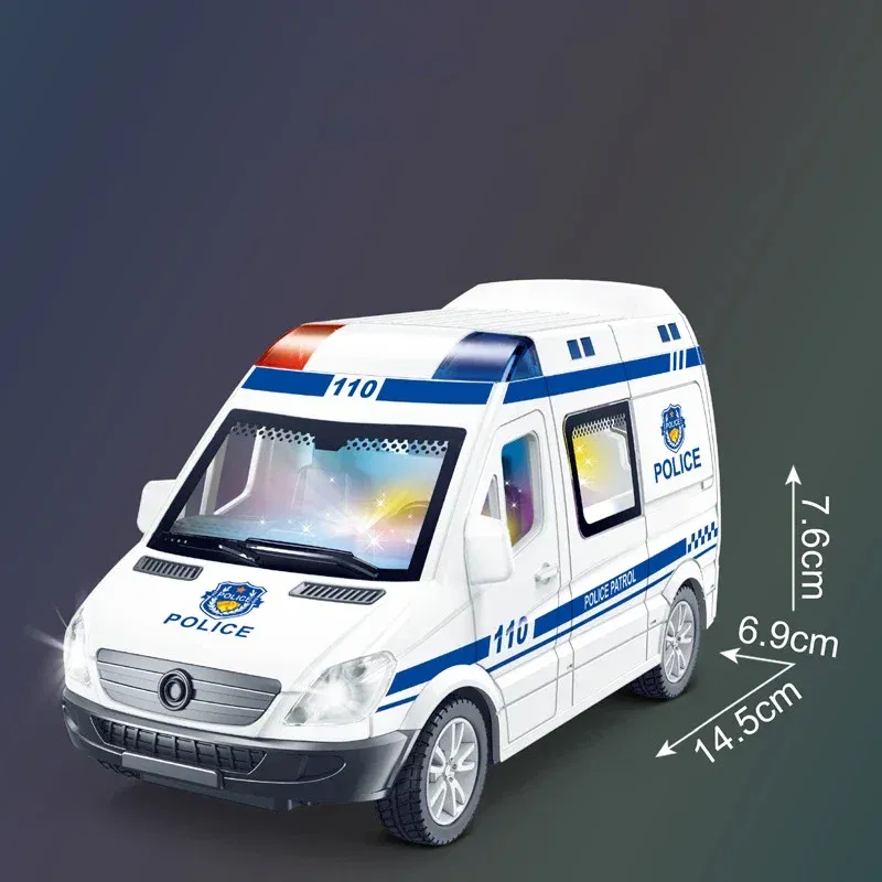Color: black - 1:32 Mini Car Diecast Ambulance Fire-Truck Policecar Model Sound And Light Vehicle Simulation Collection Gifts Toys Boys