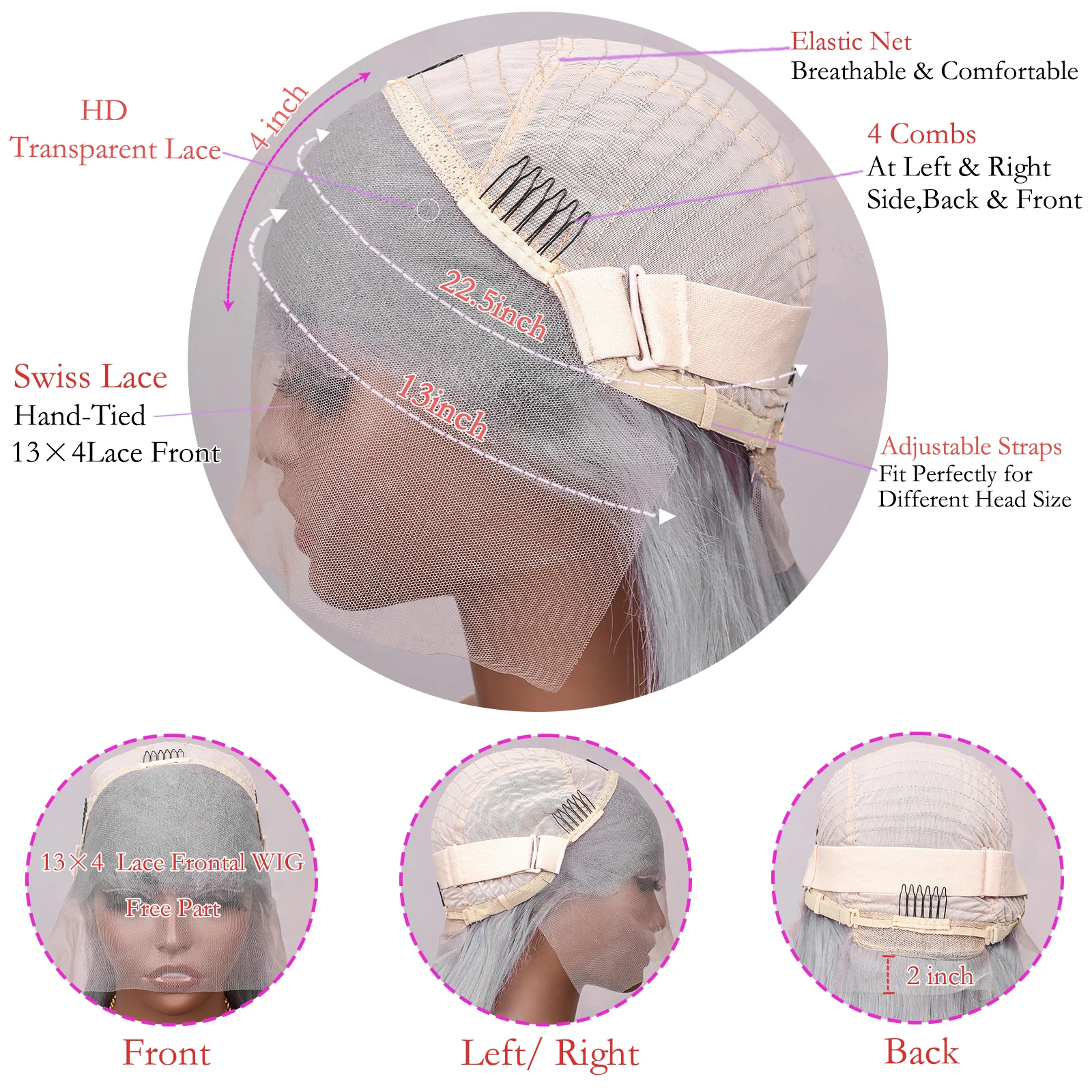 Hair Color: Grey, Stretched Length: 16inches, Density: 200% - Grey Straight Short Bob Wig Human Hair 13x4 Lace Front Frontal Wig 200 Density Sliver Gray Bob Lace Front Human Hair Wigs