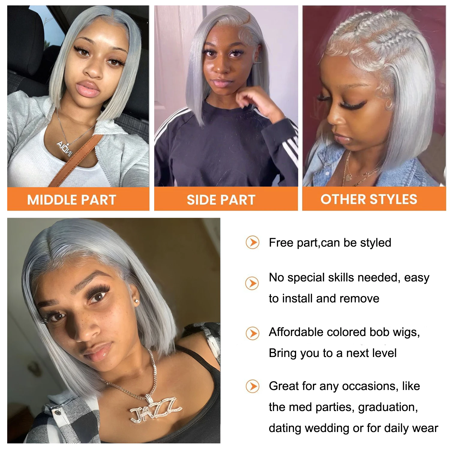 Hair Color: Grey, Stretched Length: 16inches, Density: 200% - Grey Straight Short Bob Wig Human Hair 13x4 Lace Front Frontal Wig 200 Density Sliver Gray Bob Lace Front Human Hair Wigs