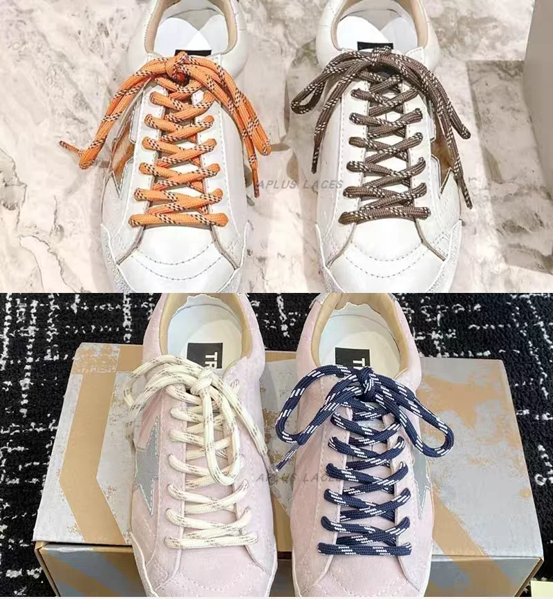 Color: Blue, Length: 120cm - Colorful Diagonal Dots Round Rope Shoelaces Coarse Weave Polyester Shoes Laces For Women Men Sports Casual Sneaker DE Tran Shoes