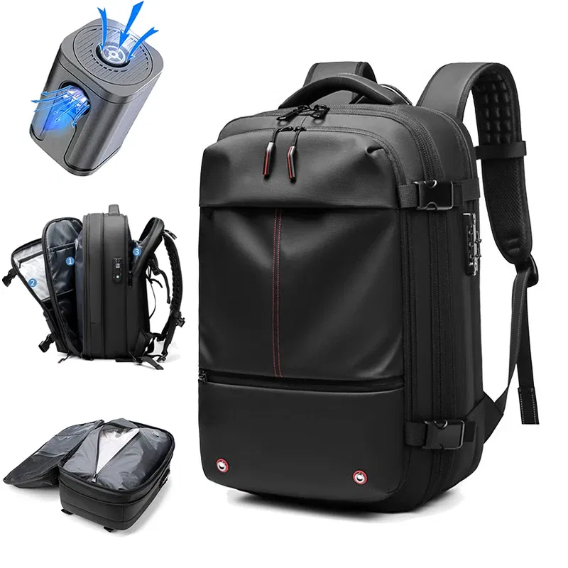 Color: GRAY - Travel Men 17 inch Laptop Backpack vacuum compression Backpack Business Large Capacity school Backpack expand outdoor backpack