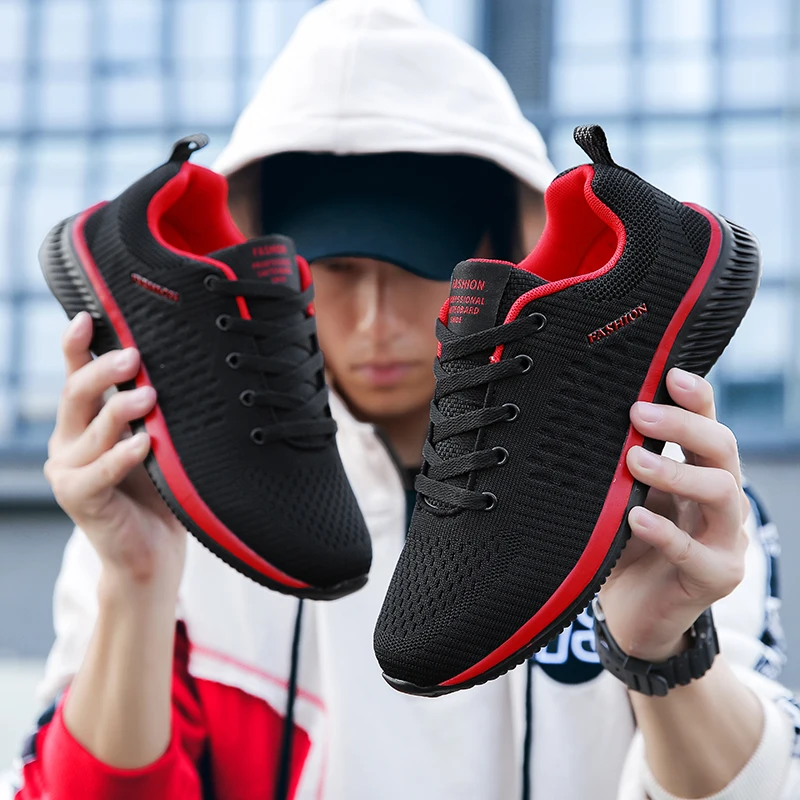 Shoe Size: 41, Color: Red - Men Casual Sneakers High Quality Male Sneakers Breathable Fashion Gym Light Walking Casual Shoes