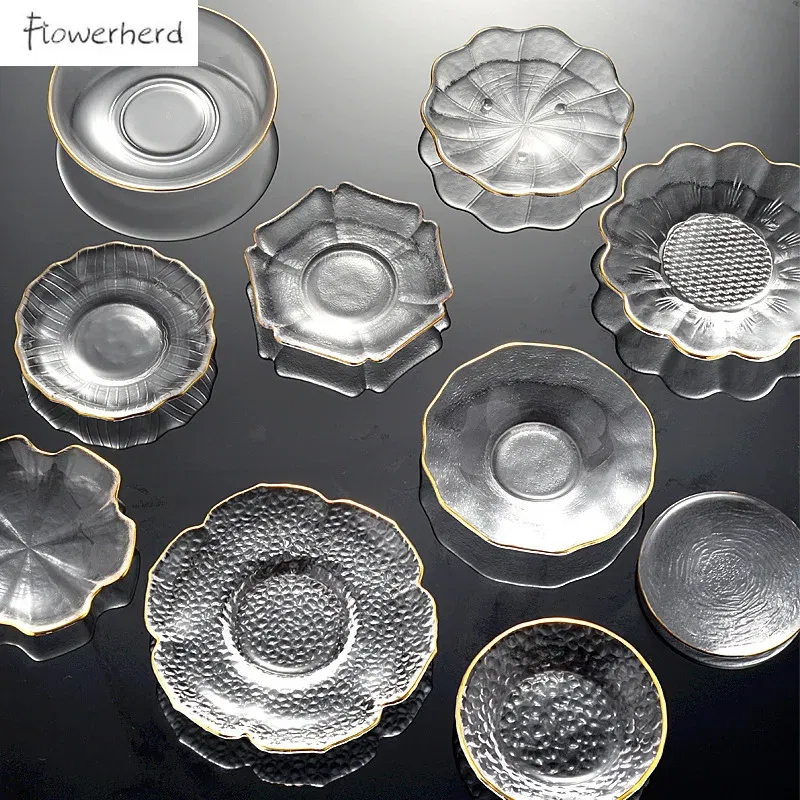 Color: MULTI - Japanese Style Round Insulated Glass Tea Mat Saucer Teaware Creative Kung Fu Tea Set Cup Holder Phnom Penh Saucer