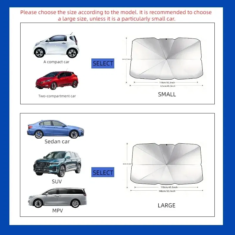 Color: Silver - Hot Selling Summer Car Sunshade Umbrella, in Car Cooling Tool, Front Windshield Sunshade, Car Sunshade