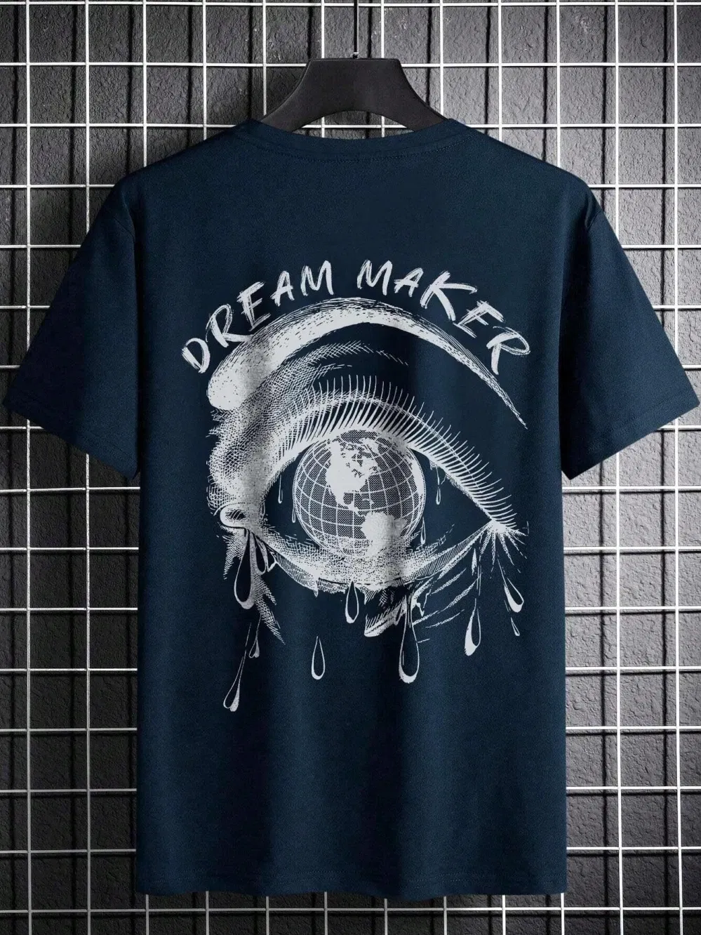 Color: black, Size: S - Dream Maker Tearful Earth Printing T-Shirt Men Clothes Summer Loose Tee Cotton Casual Street Tshirt Hip Hop Oversize T Shirts
