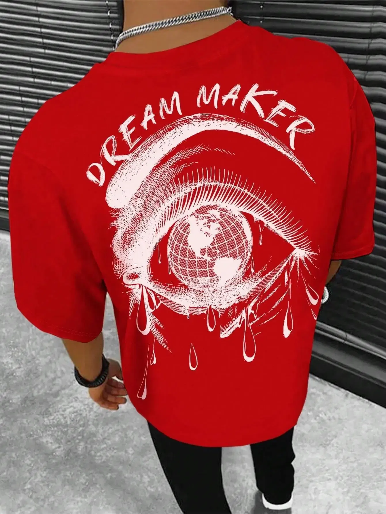 Color: black, Size: S - Dream Maker Tearful Earth Printing T-Shirt Men Clothes Summer Loose Tee Cotton Casual Street Tshirt Hip Hop Oversize T Shirts
