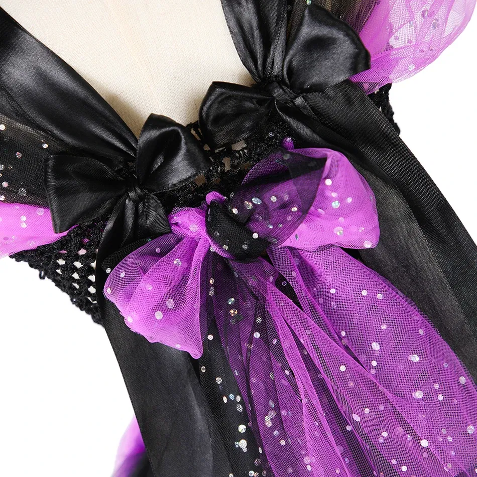 Color: Rose Red, Kid Size: 2T - Halloween Witch Tutu Dress for Girls Handmade Mesh Bat Wizard Cosplay Costumes with Hat Broom Toddler Evil Party Clothes Set