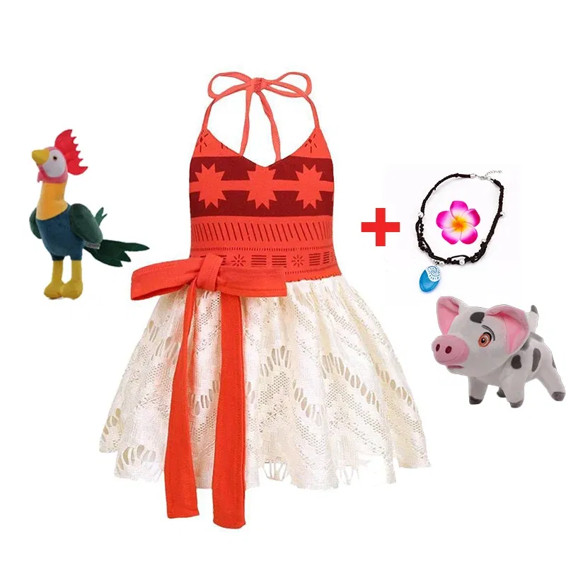 Color: green, Kid Size: 4T - Disney New Moana Dress Costumes Kids Girl Cosplay Toddler Movie Ocean Adventure Infant Frock Halloween Party With Chick Clothes