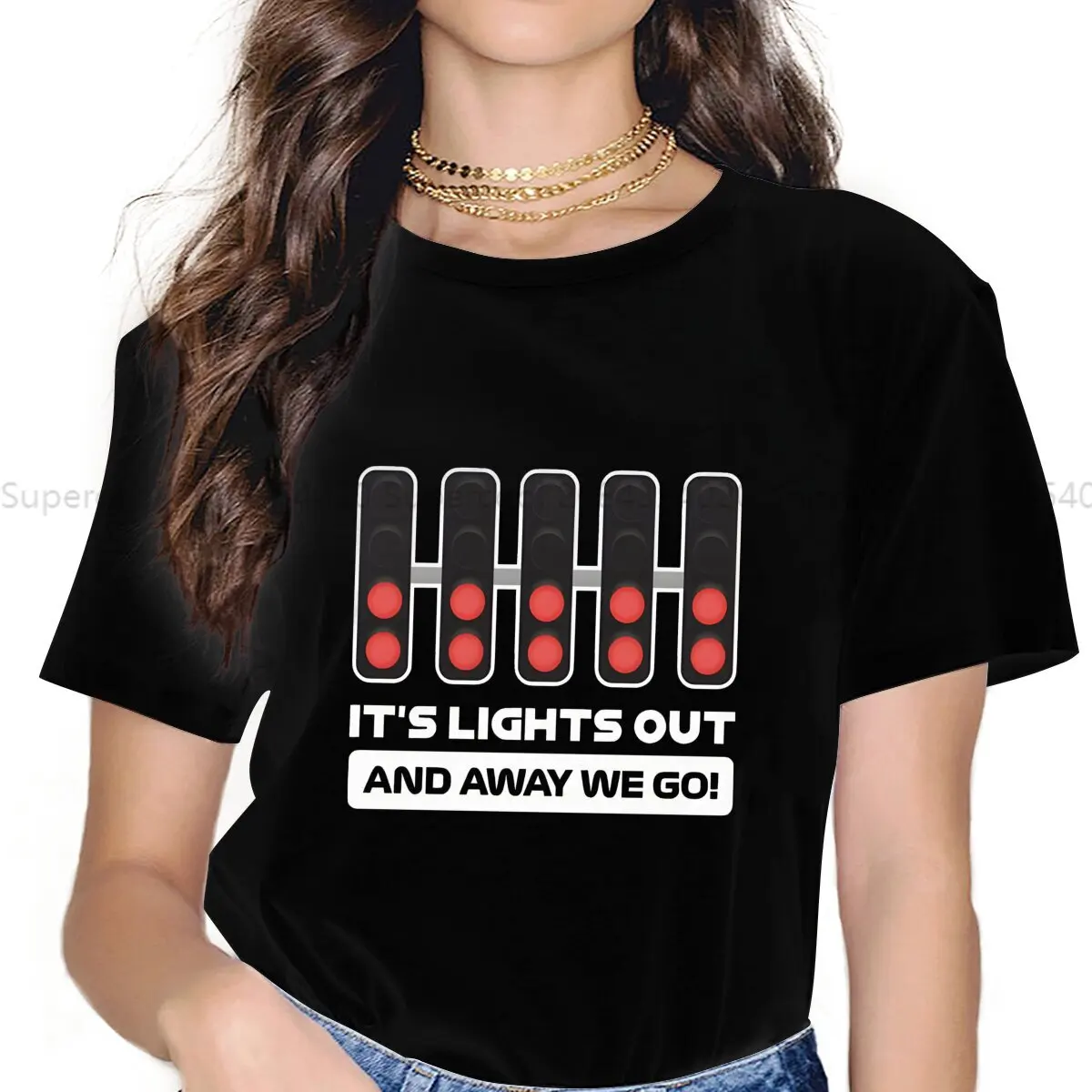 Color: WHITE, Size: XXXL - It's Lights Out And Away We Go! Harajuku Polyester TShirt F1 Formulate 1 Racing Style Leisure T Shirt Women