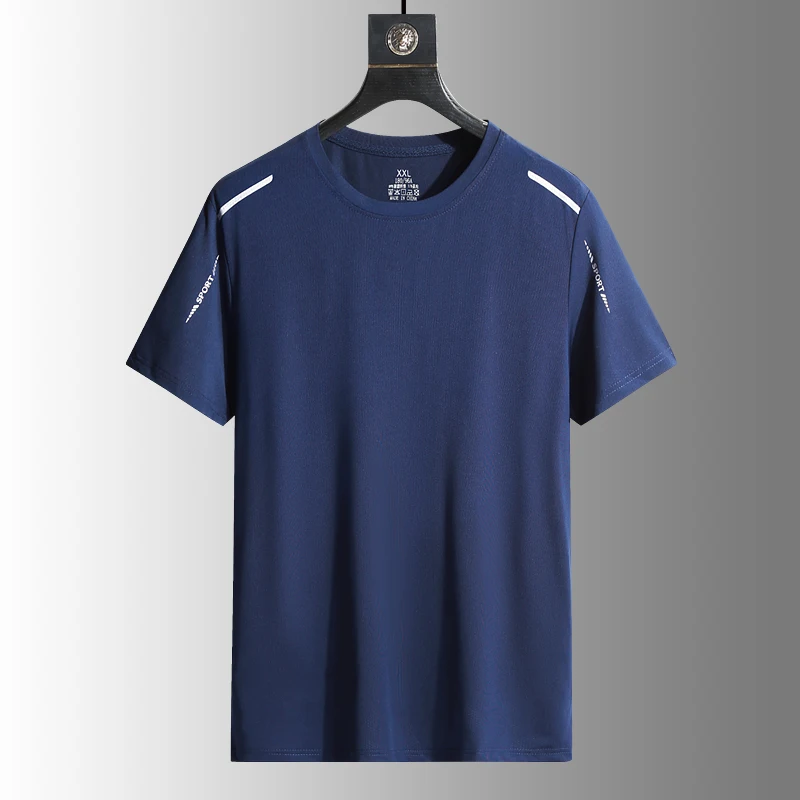 Color: Silver, Size: XL - Men's Silk Ice Round Collar T-shirt, Simple Running Fitness Suit, Breathable Thin T-shirt, Quick Dry T-shirt, Summer
