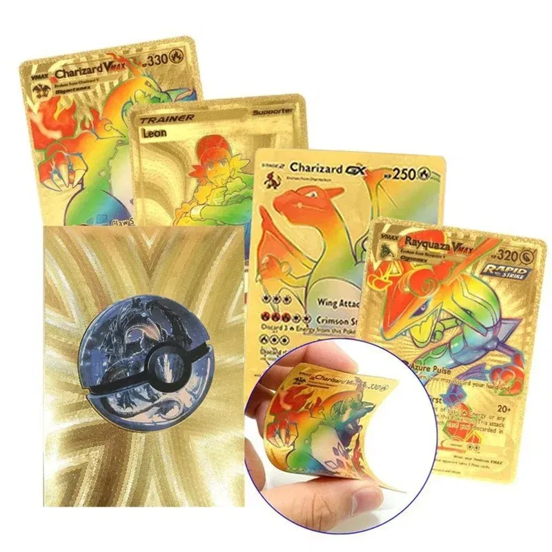 Color: two - 55PCS Pokemon Colorful Gold Foil Card Charizard Pikachu Arceus Diamond Rainbow English French German Spanish VSTAR GX VMAX Cards