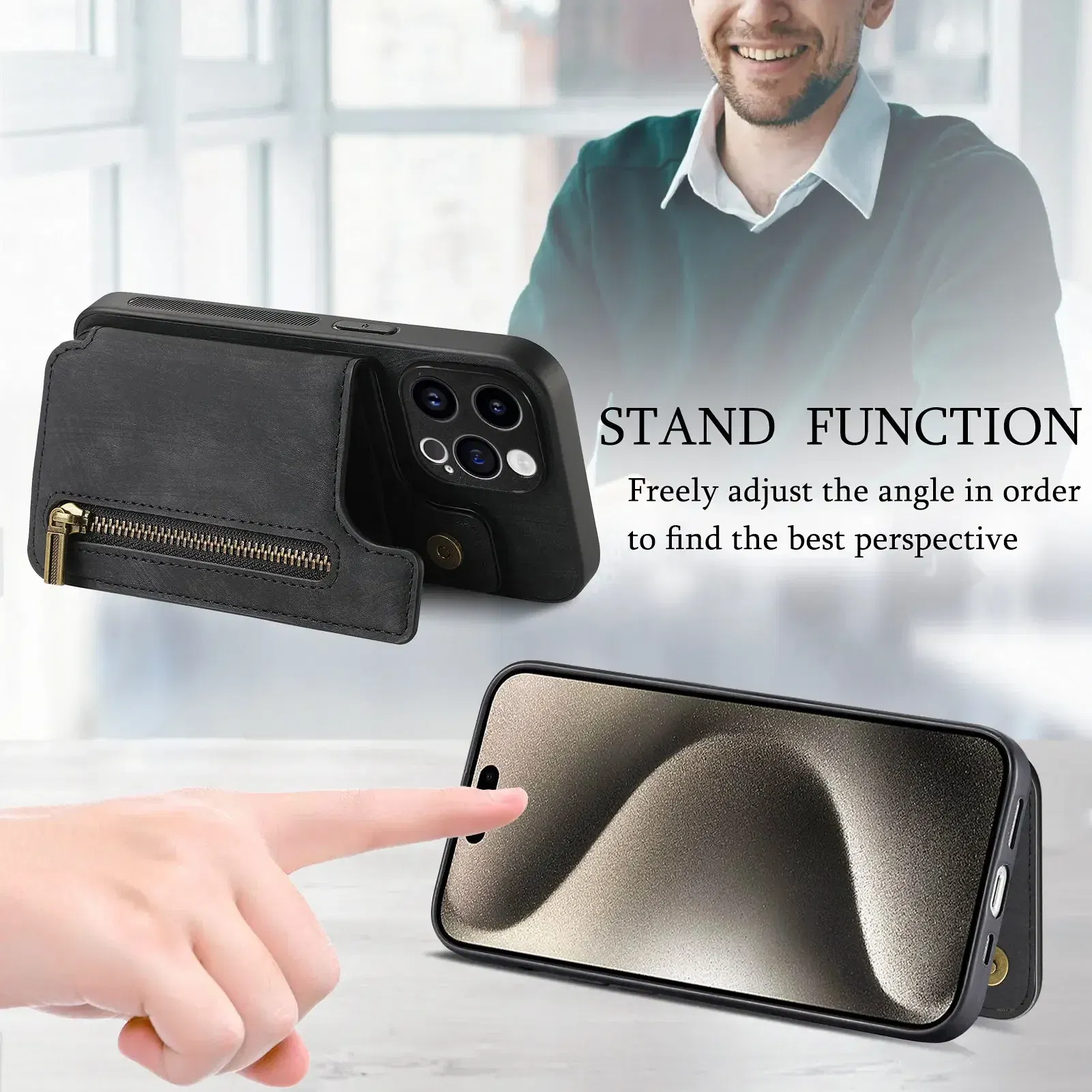 Color: Blue, Material: PP - Leather Zipper Wallet with Card Holder Phone Case for IPhone 15 14 11 Pro Max 13 12 Mini X XR XS Max 8 7 Plus Shockproof Cover