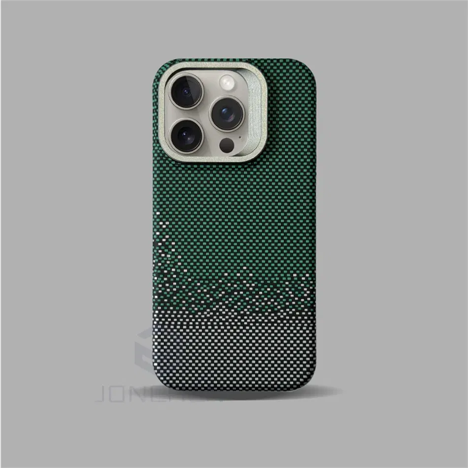 Color: army green, Material: EVA - Luxury Magnetic Stand Metal Lens Relief Carbon Fibre Pattern For Magsafe Case For iPhone 15 14 13 Pro Max Shockproof  Back Cover