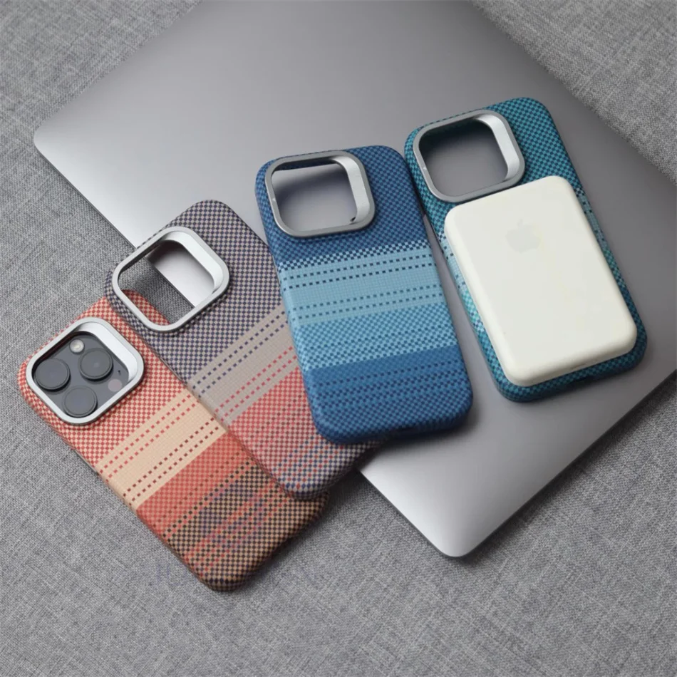 Color: army green, Material: EVA - Luxury Magnetic Stand Metal Lens Relief Carbon Fibre Pattern For Magsafe Case For iPhone 15 14 13 Pro Max Shockproof  Back Cover