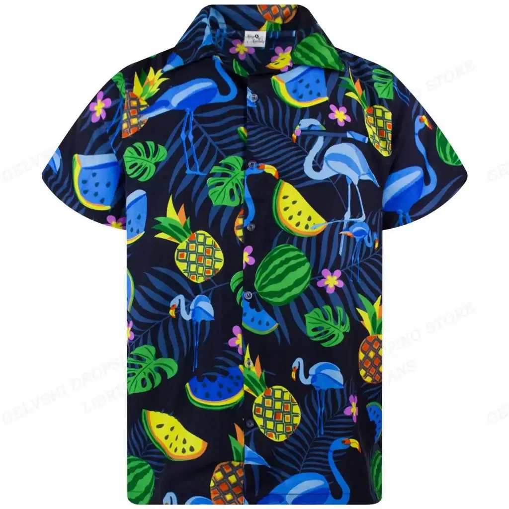 Color: black, Size: XL - Flamingo Hawaiian Shirts Beach Summer Men's Shirt Tropic Leaf 3D Print Shirts Men Women Fashion Blouse Short Sleeve Vocation