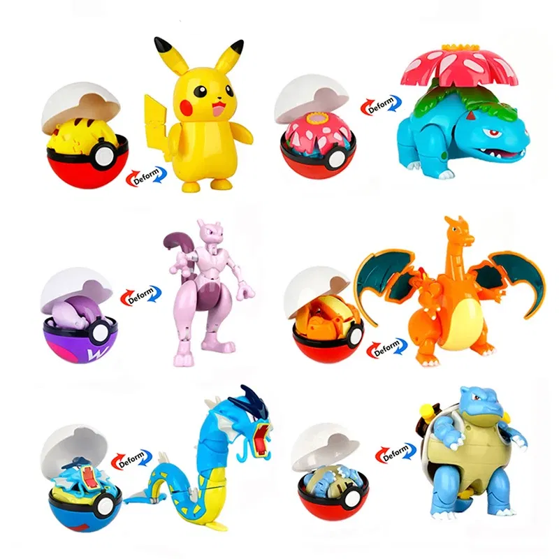 Color: Blue - High Quality Pokemon Ball Deformation Toy Pikachu Mewtwo Gyarados Pocket Monster Pokeball Pokemon Action Figure Children Toy Gif