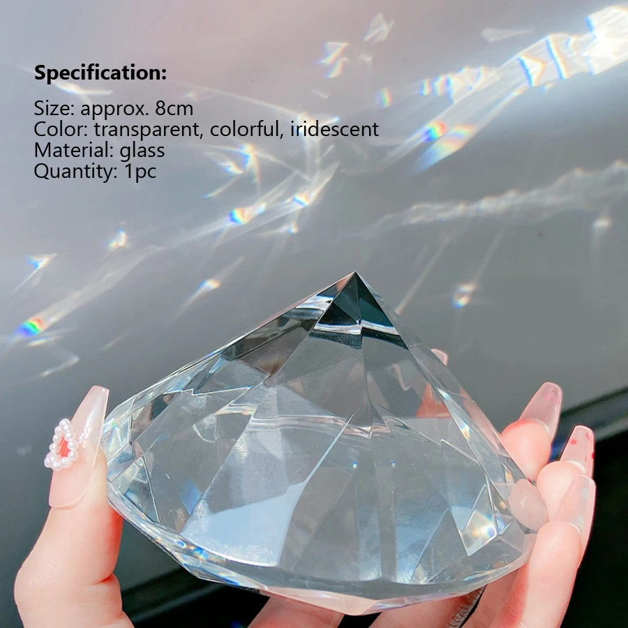 Color: light green - Nail Art Display 80mm Transparent Holographic Glass Crystal Diamond Hand Model Shoot Ornament Jewelry Salon Manicure Tool