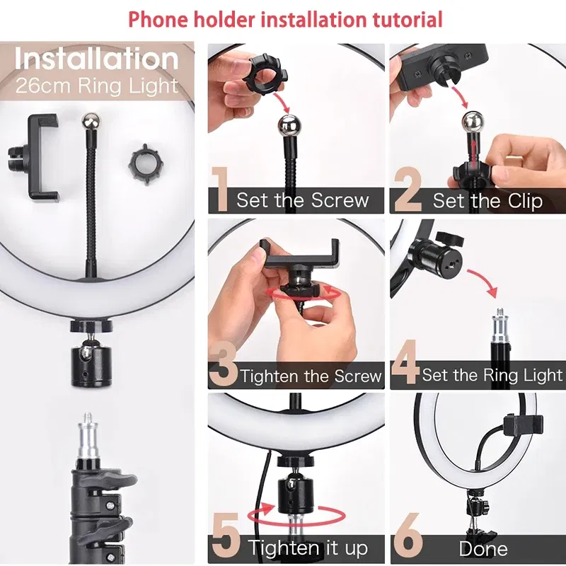 Color: grey - 10 inch LED Selfie Ring Light Dimmable Photography Fill Lamp with Mini tripod for Mobile Phone Live Video Photo Studio Ringlight