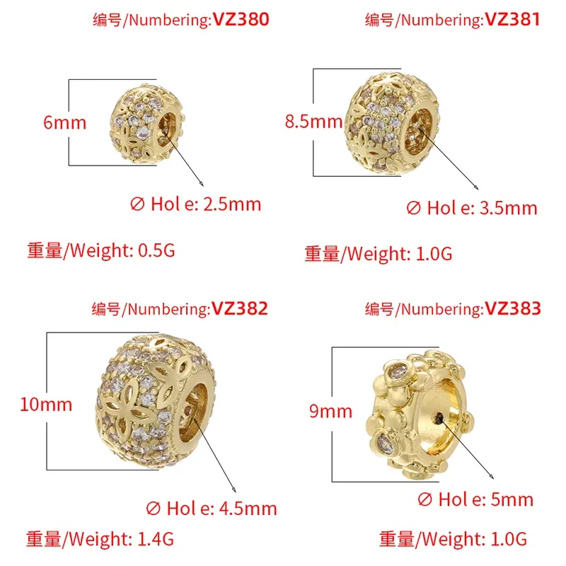 Color: Yellow - ZHUKOU Brass flowers beads for jewelry making Cubic zirconia diy handmade Bracelets jewelry making beads Jewelry materials VZ380
