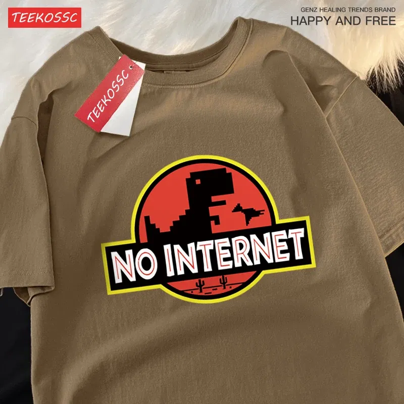 Color: army green, Size: S - No Internet Fun Little Dinosaur Short Sleeve Mens Cartoons Cotton Tshirt Summer High Quality Clothing Fashion Oversize T-Shirts