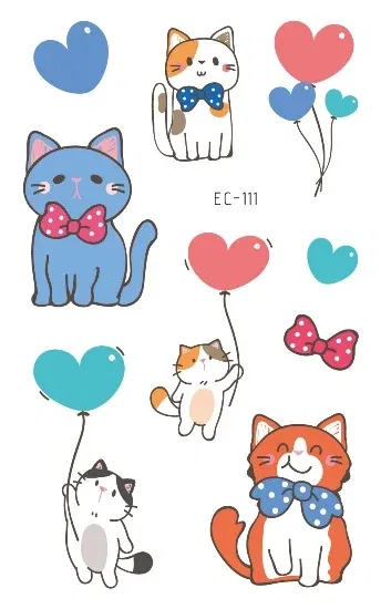 Color: Orange - Cartoon Animal Waterproof Temporary Tattoo Cute Pet Cats and Dogs Tattoo Stickers Children Boy Girl Fake Body Art Flash Tatoo