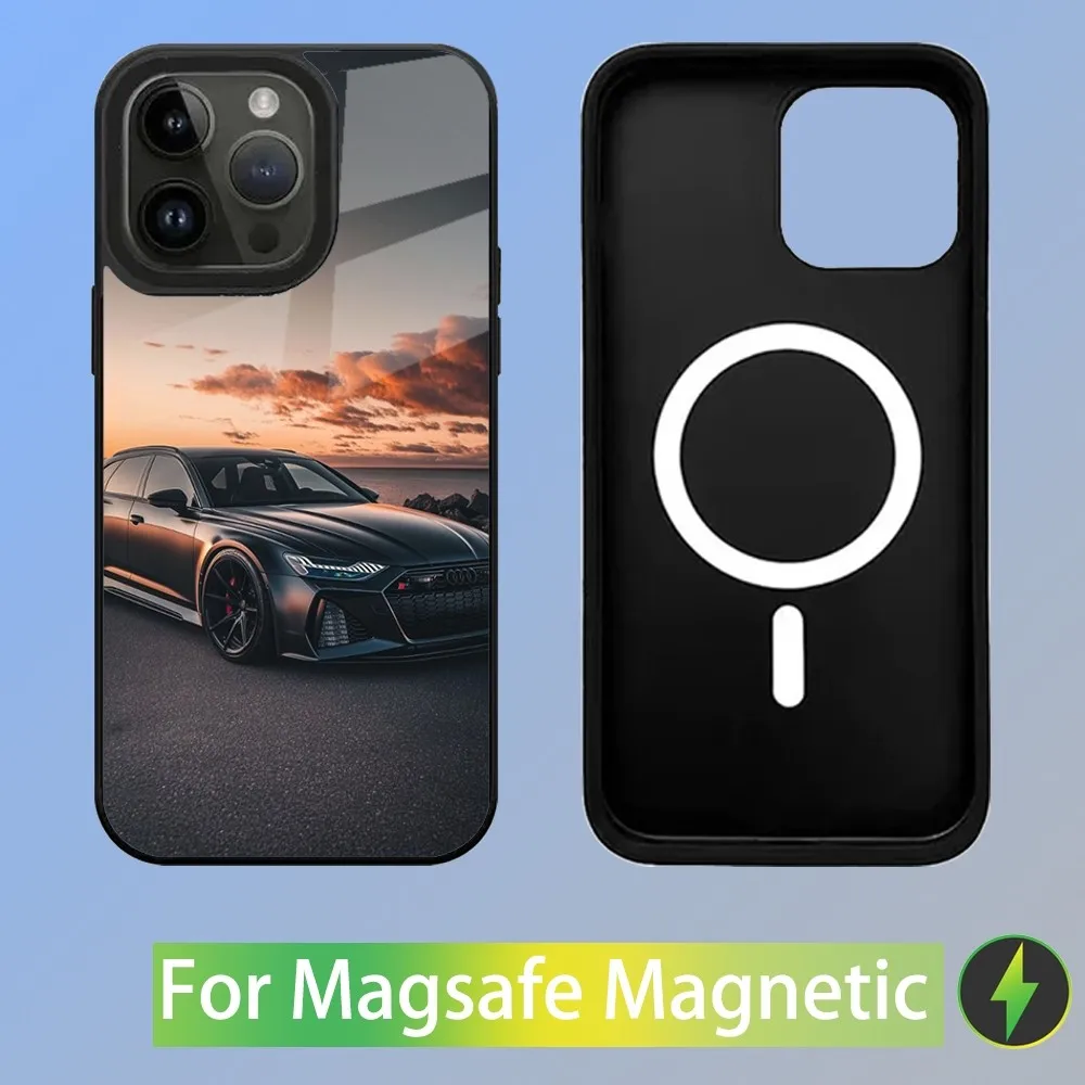 Color: Clear, Material: PVC - R-S 6 7 sport car Phone Case For iPhone 16,15,14,13,12,11,Plus,Pro,Max Mini A-AudiS-S Magsafe Magnetic Wireless Charging