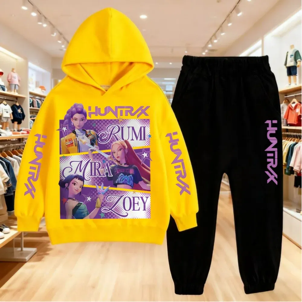 Color: Gold, Kid Size: 12 - 2025 KPop Demon Hunters Kids Hoodie Set Boys Teen Girls Hoody Sweatshirts With Pants Tracksuit Children's Autumn Clothing 2pcs