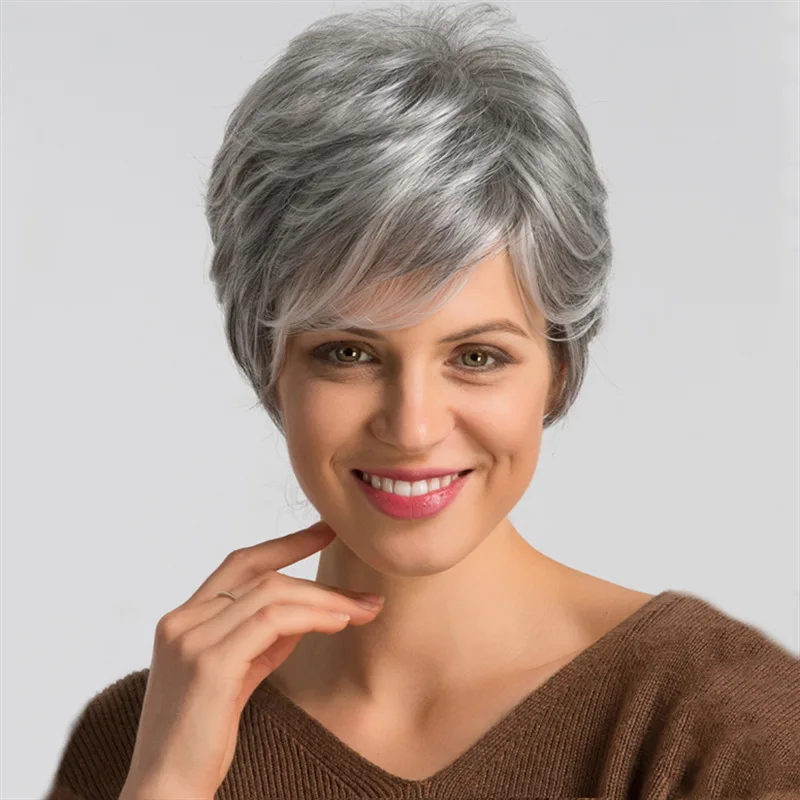 Color: Blonde - New wig female grandma grey fashion short curly hair synthetic high temperature silk woven head cover