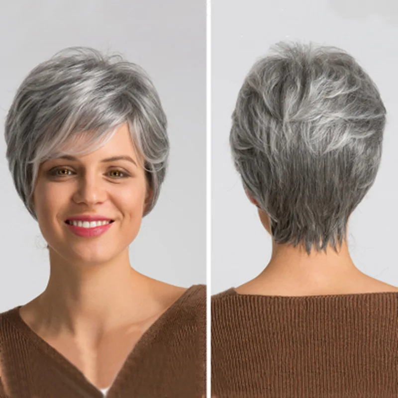 Color: Blonde - New wig female grandma grey fashion short curly hair synthetic high temperature silk woven head cover