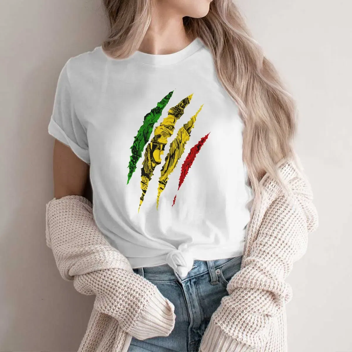 Color: WHITE, Size: S - Rasta Design Polyester TShirts Warrior Lion Of Judah King Rasta Reggae Jamaica Roots Distinctive Homme T Shirt