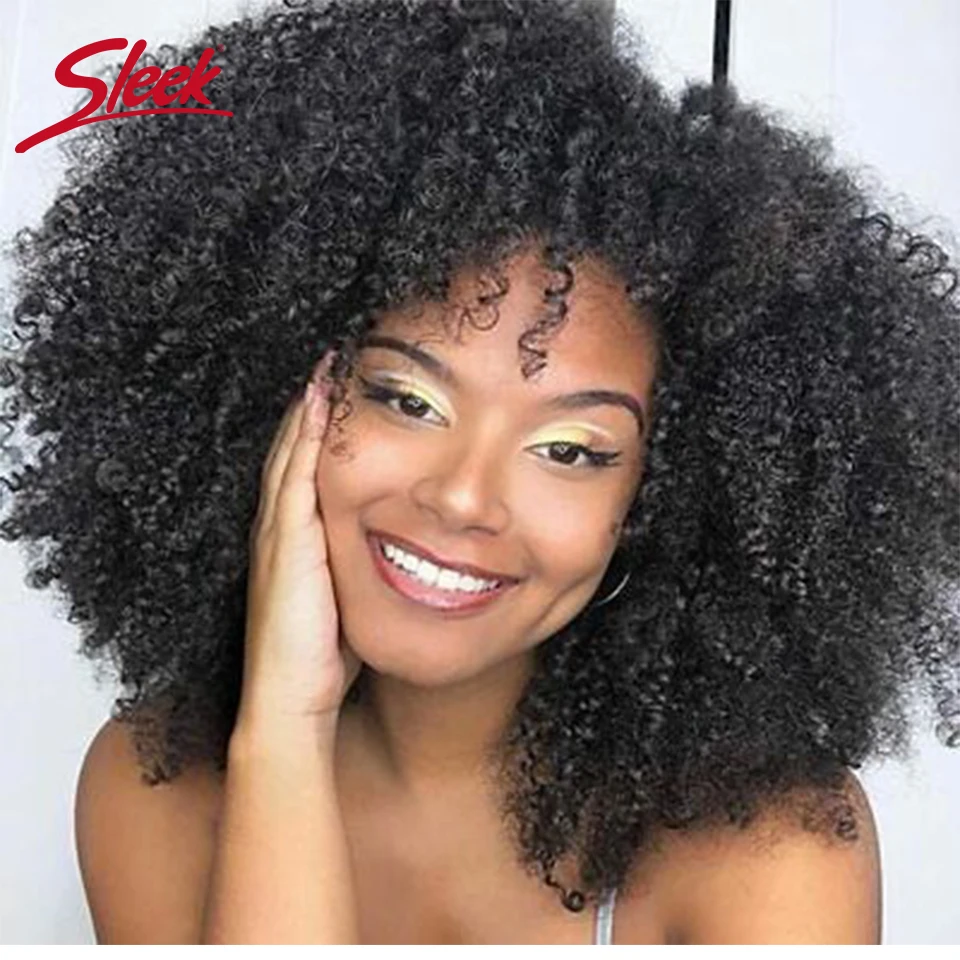 Hair Color: Natural Dark, Stretched Length: 14inches, Density: 230% - Sleek P4/27 Afro Kinky Curly Human Hair Bob Wigs Brazilian Highlight T1b/30 Remy Hair With Bang 250% Density Black Human Hair