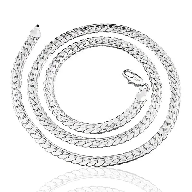 Length: 35cm - 20-60cm Silver Color Luxury Brand Design Noble 6mm Necklace Chain For Woman Men Fashion Wedding Engagement Jewelry