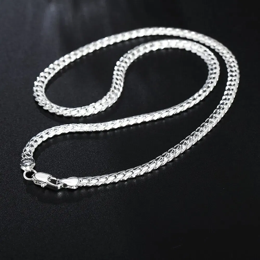 Length: 35cm - 20-60cm Silver Color Luxury Brand Design Noble 6mm Necklace Chain For Woman Men Fashion Wedding Engagement Jewelry