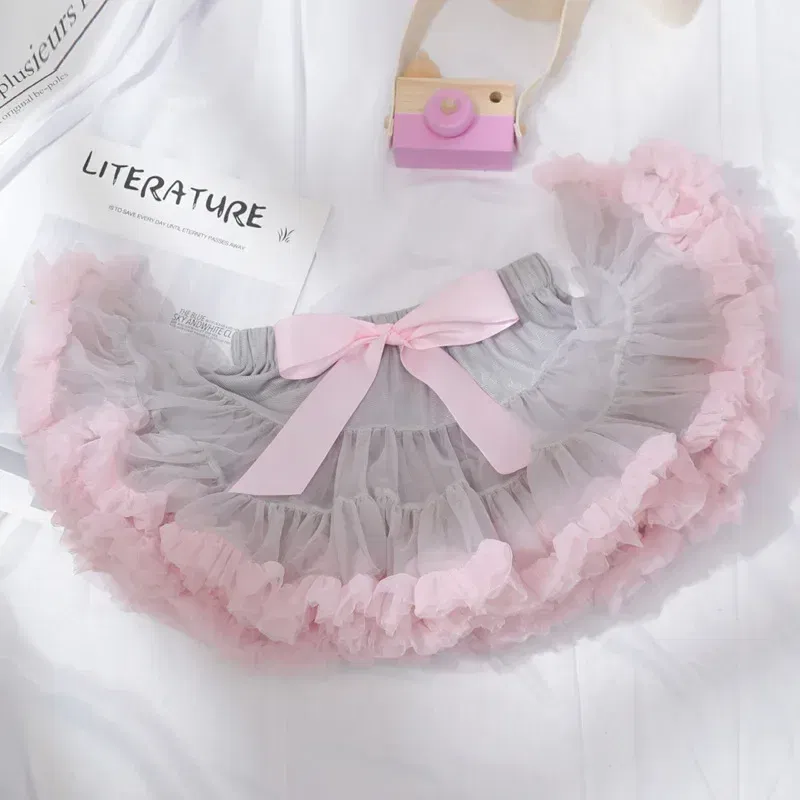 Color: SKY BLUE, Kid Size: 2T - Baby Girls Tulle Tutu Skirt Ballerina Pettiskirt Fluffy Children Ballet Skirts For Party Dance Princess Girl Tulle Clothes 1-10Y