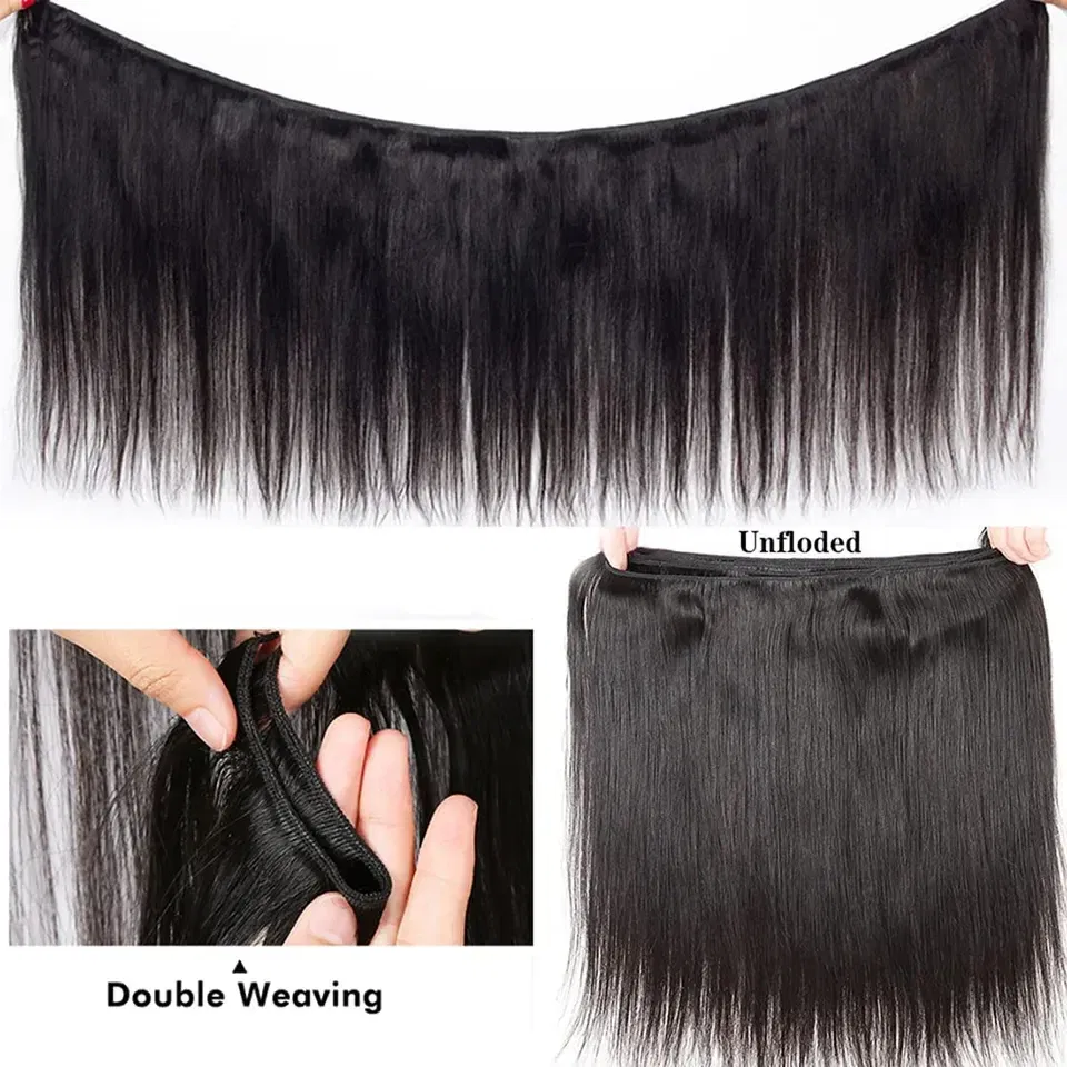 Stretched Length: 12 14 16 - Peruvian Bone Straight Human Hair Bundles Deal Unprocessed Virgin Hair Extensions Long Thick Cheap Brazilian Hair Weave Natural