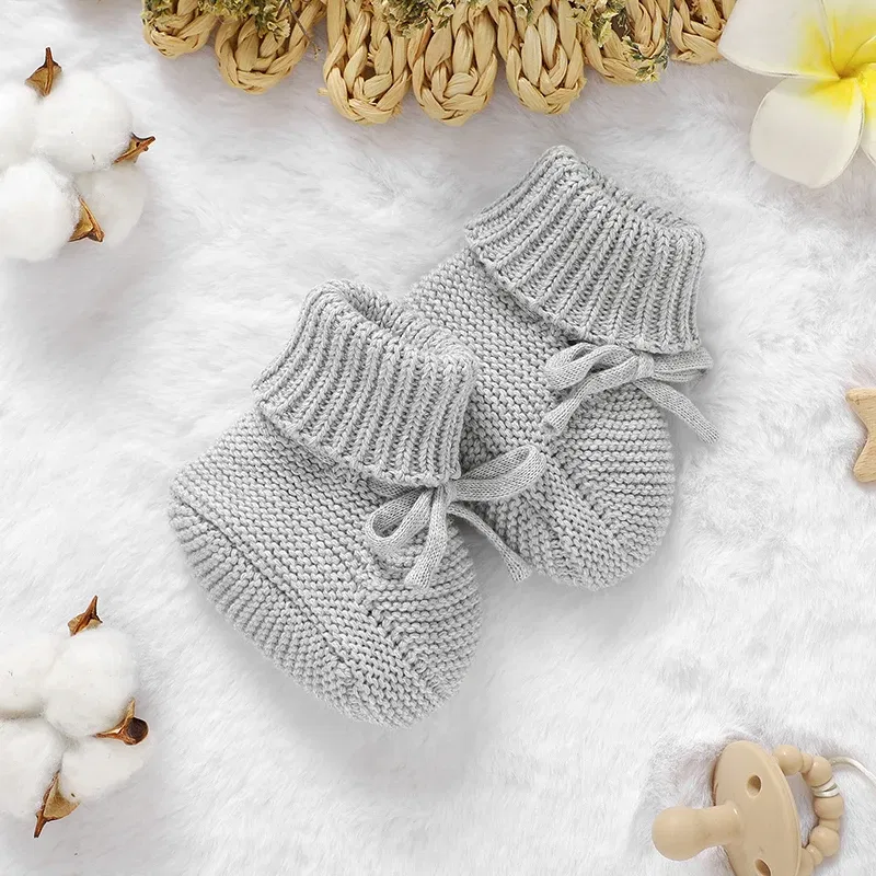 Color: Blue, Baby Age: 19-24 Months - Infant Baby Shoes Knit Cotton Boys Girl Boots Fashion Tie Solid Newborn Walk Bed Footwear Toddler Kid Clothing Accessories 0-18M