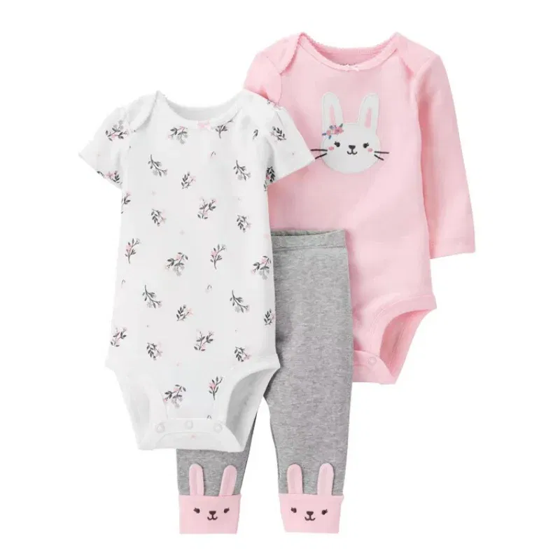 Color: Pink, Ships From: CHINA, Kid Size: 18M - 3PCS Baby Clothing Set Autumn Newborn Baby Girl Pure Cotton Clothes Set Soft Cute Animal Kids Bodysuits+Pants+Romper Bebe 6-24M